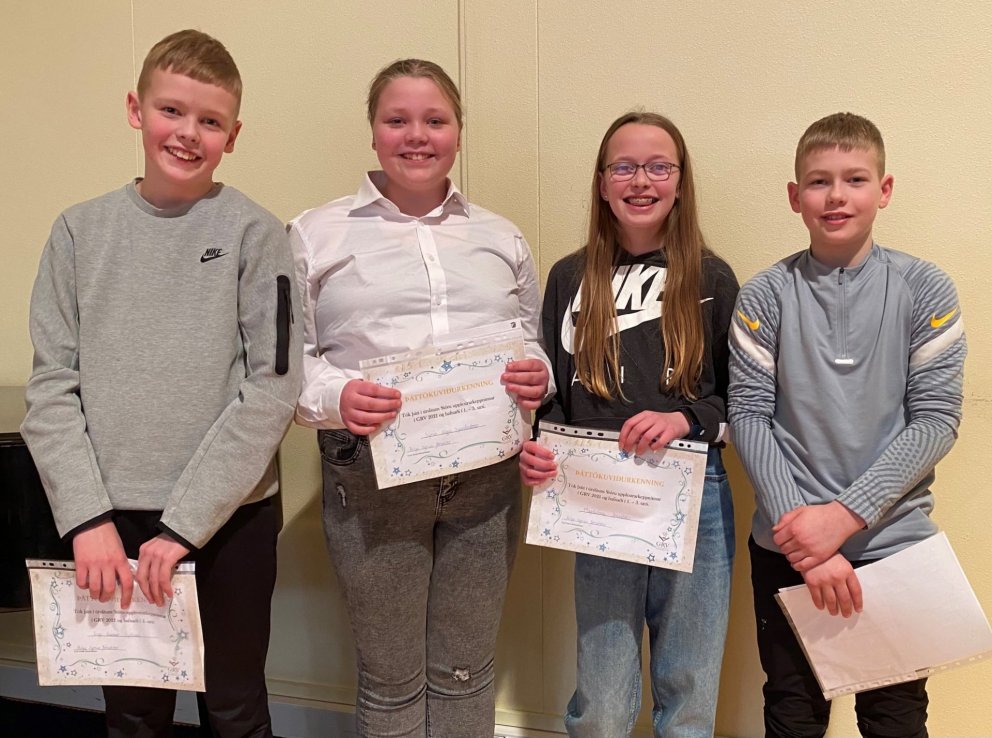 Sigurverarar í upplestrarkeppninni: Ingi Gunnar, Sigrún Gígja, Magdalena og Heiðmar Þór.