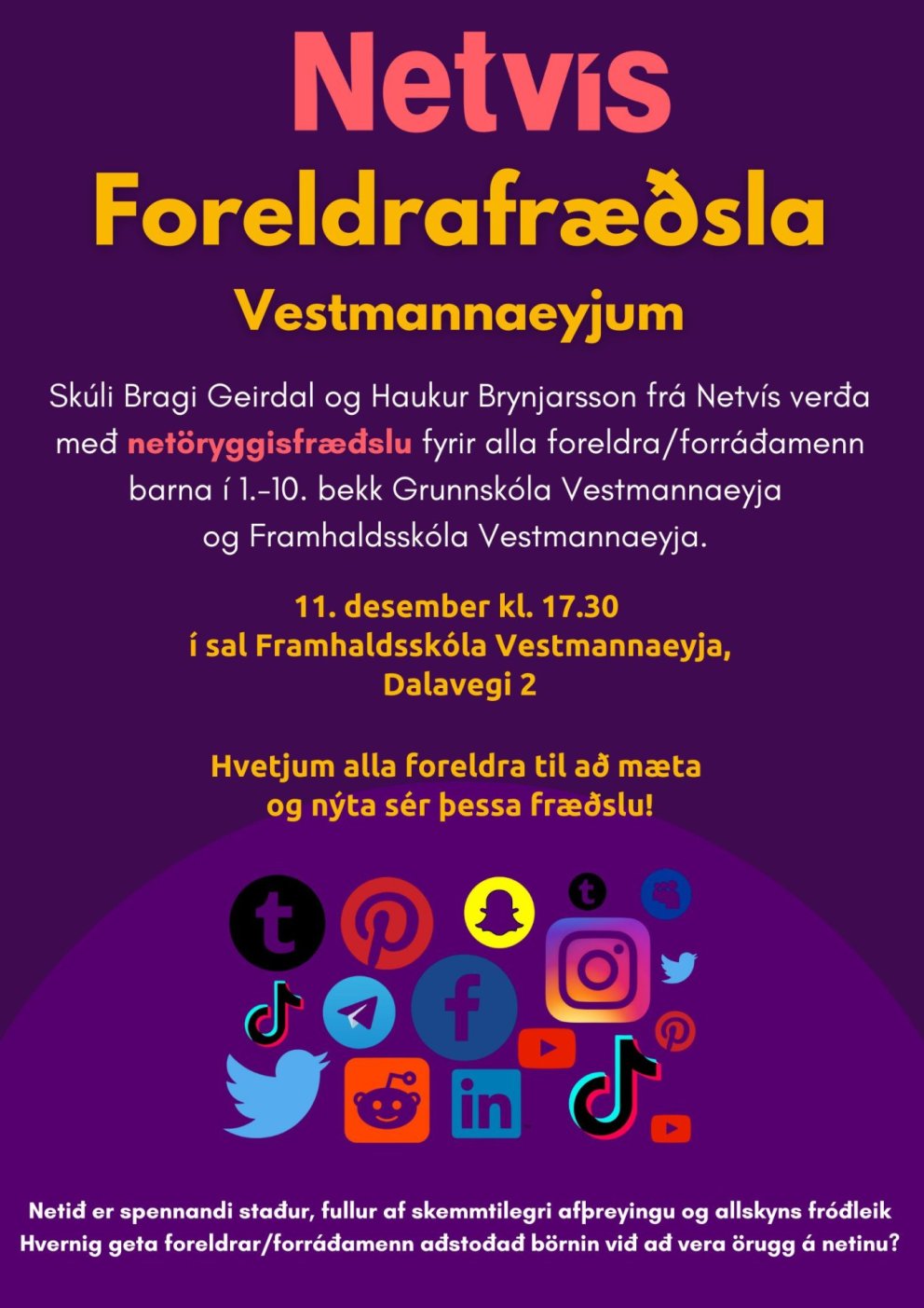 Netvís foreldrafræðsla um netöryggi