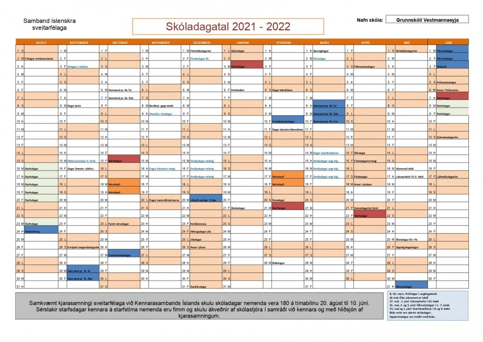 Skóladagatal 2021-2022
