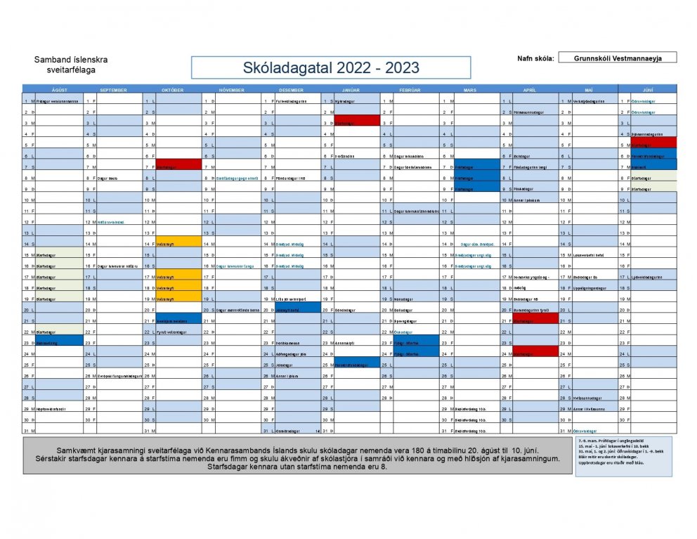 Skóladagatal 2022-2023