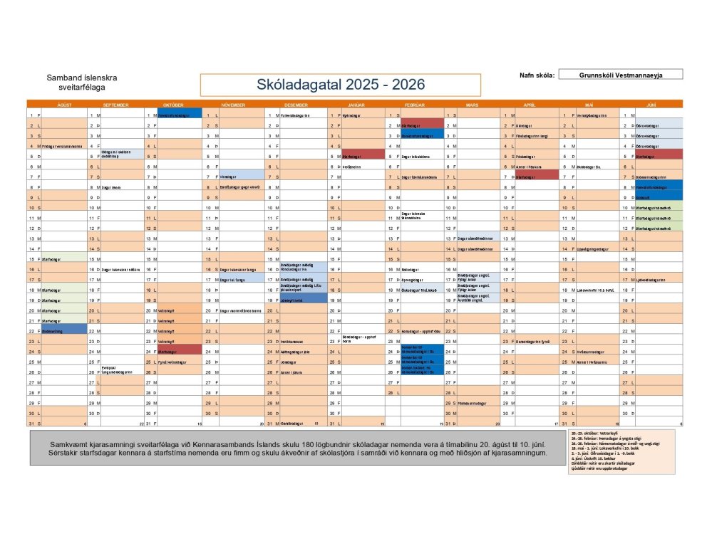 Breyting á núverandi skóladagatali