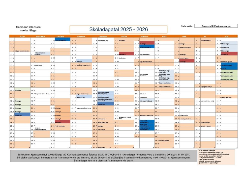 Skóladagatal skólaárið 2025-2026 og könnun um vetrarleyfi