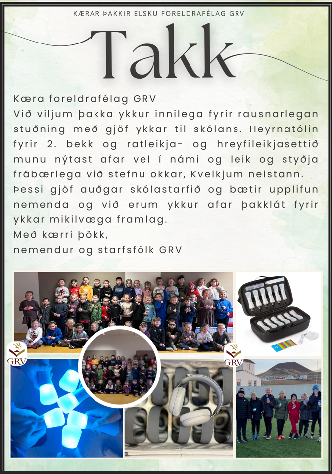 Gjafir frá foreldrafélaginu