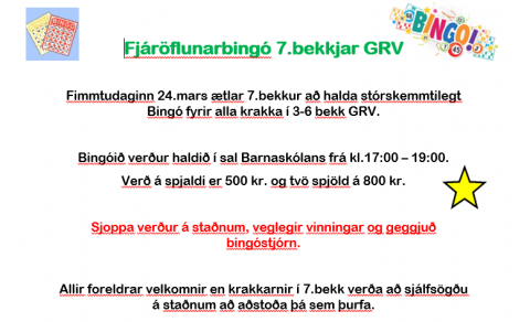 Bingó fyrir 3. -6. bekk