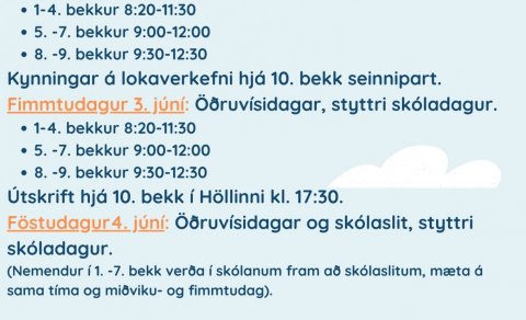 Síðustu dagar skólaársins og skólaslit